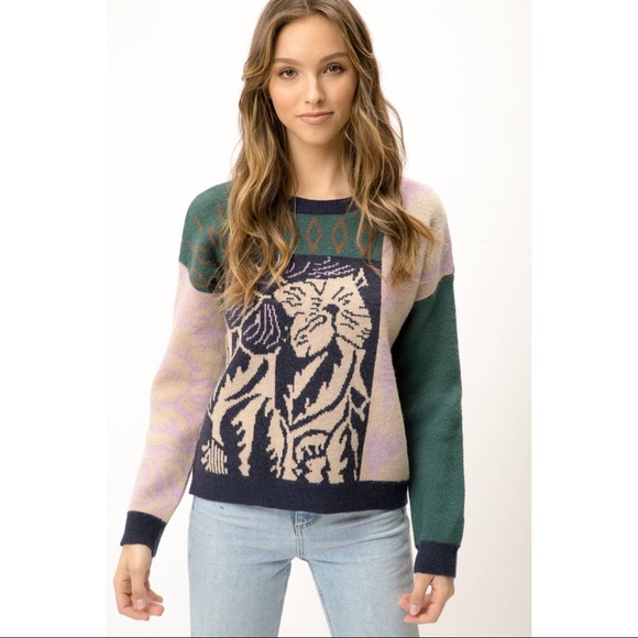 LAST! Floral Colorblock Navy Mix Sweater - Picture 5 of 12